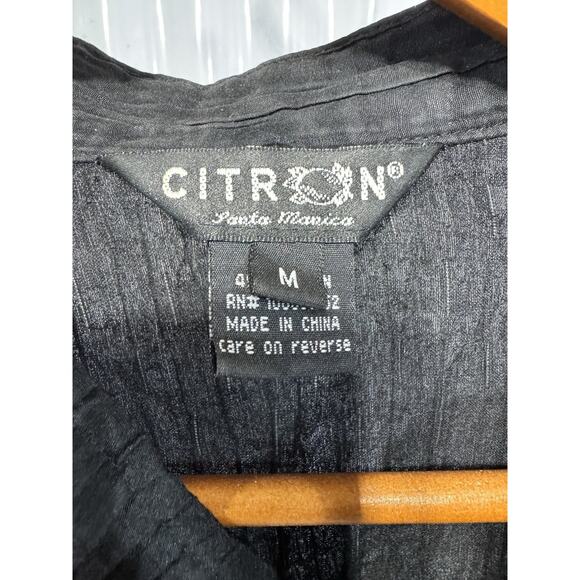 Citron Silk Blend Duster Sz M Black Long Open Lightweight Lagenlook Minimalist - Picture 2 of 5